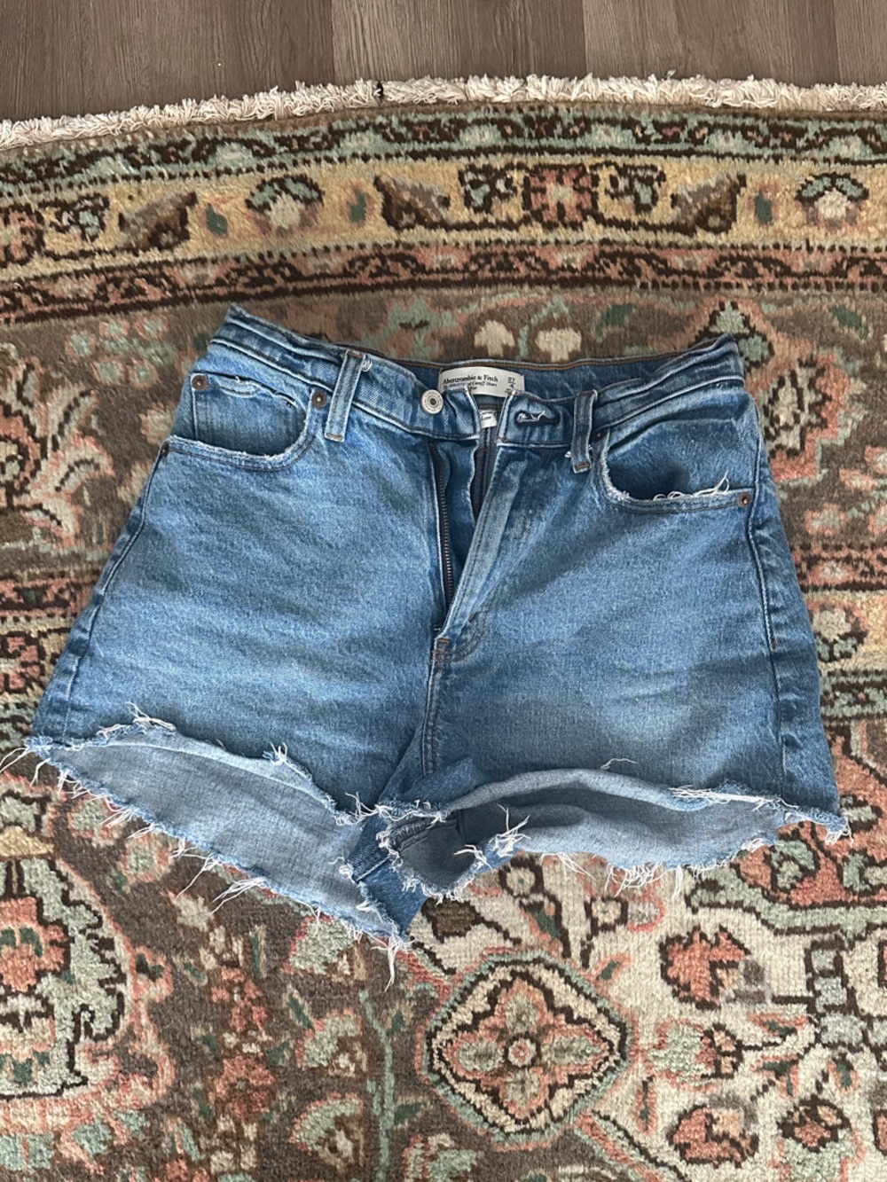 Abercrombie & Fitch Curve Love 90’s Relaxed Light Blue Denim Cutoff Shorts